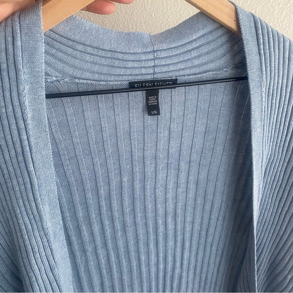 Eileen Fisher Blue Cardigan  Silk Cotton Tencel blend L/G - Picture 6 of 6
